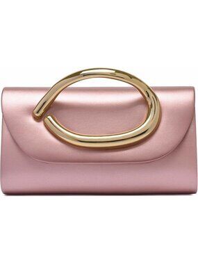 Women's Rose Gold Vegan Leather Clutch Purse Elegant Gold Handle Evening bag